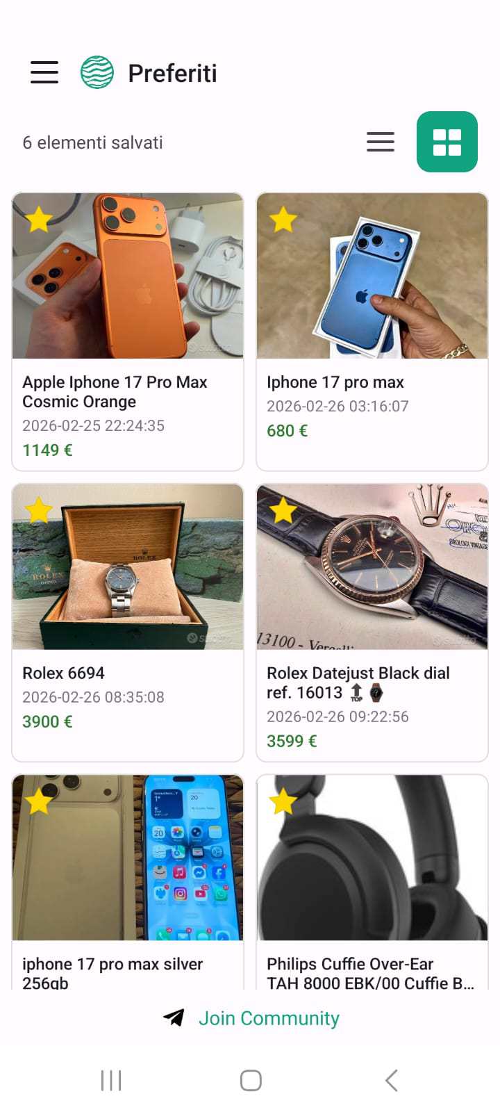 Vista preferiti FlowMarket